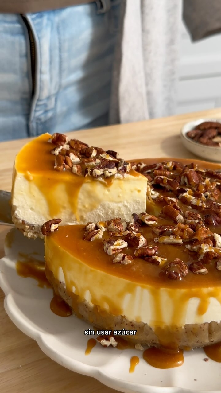 🍮Cheesecake de Caramelo y Pecanas Sin Azúcar (Sin Hornear)