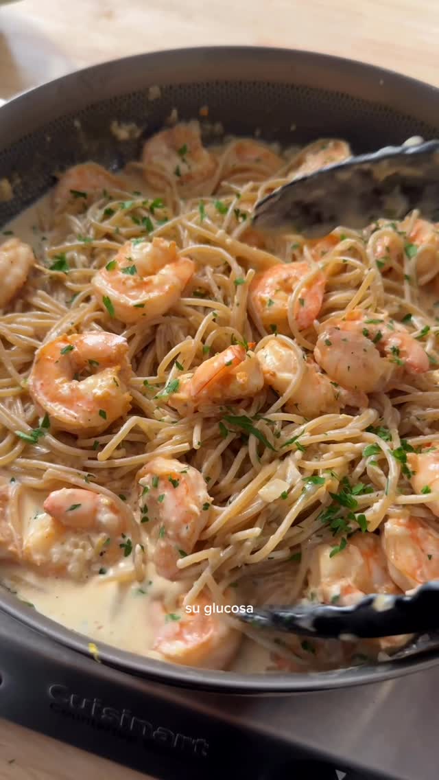 Pasta Cremosa de Camarones al Ajillo y Limón🍋🍤