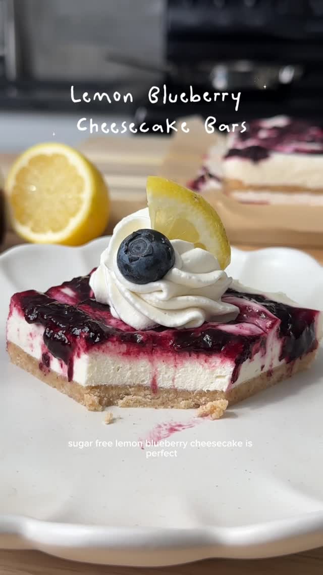🫐🍋No Bake Sugar Free Lemon Blueberry Cheesecake Bars #lowcarb Full recipe on my last reel 💕
