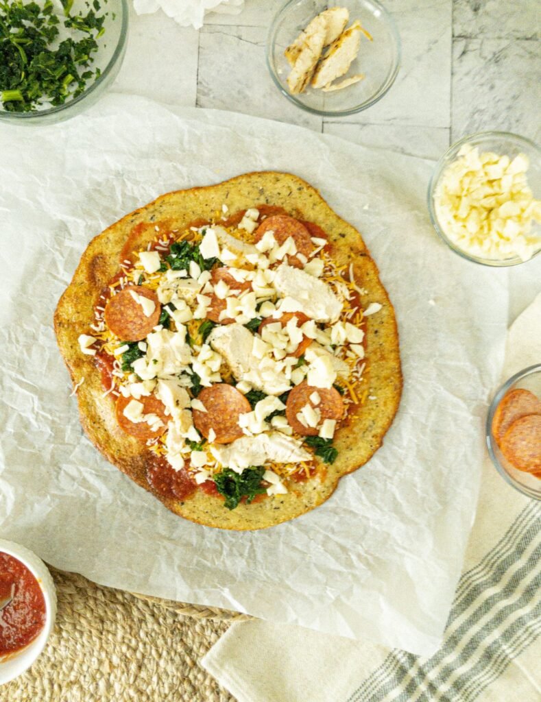 sweetketolife.com-keto-chicken-pepperoni-pizza-basil